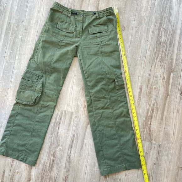 Brandy Melville Olive Green Utility Cargo Pants One Size Straight Leg Pockets - Picture 6 of 8